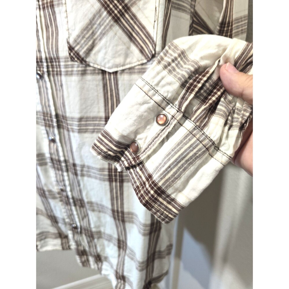 Aeropostale Pearl Snap Shirt Mens Large Brown Plaid Western Long Sleeve Casual - Picture 3 of 6